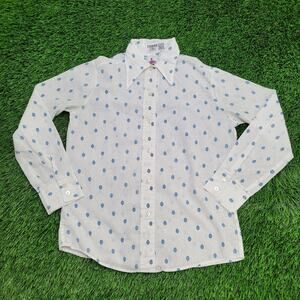 Vintage 80s Disco Hippie Shirt Women Large 20x25 Polka-Dot